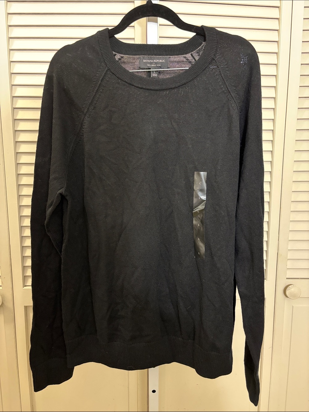 NWT Banana Republic Factory Men's Crewneck Merino Wool Sweater Black Large